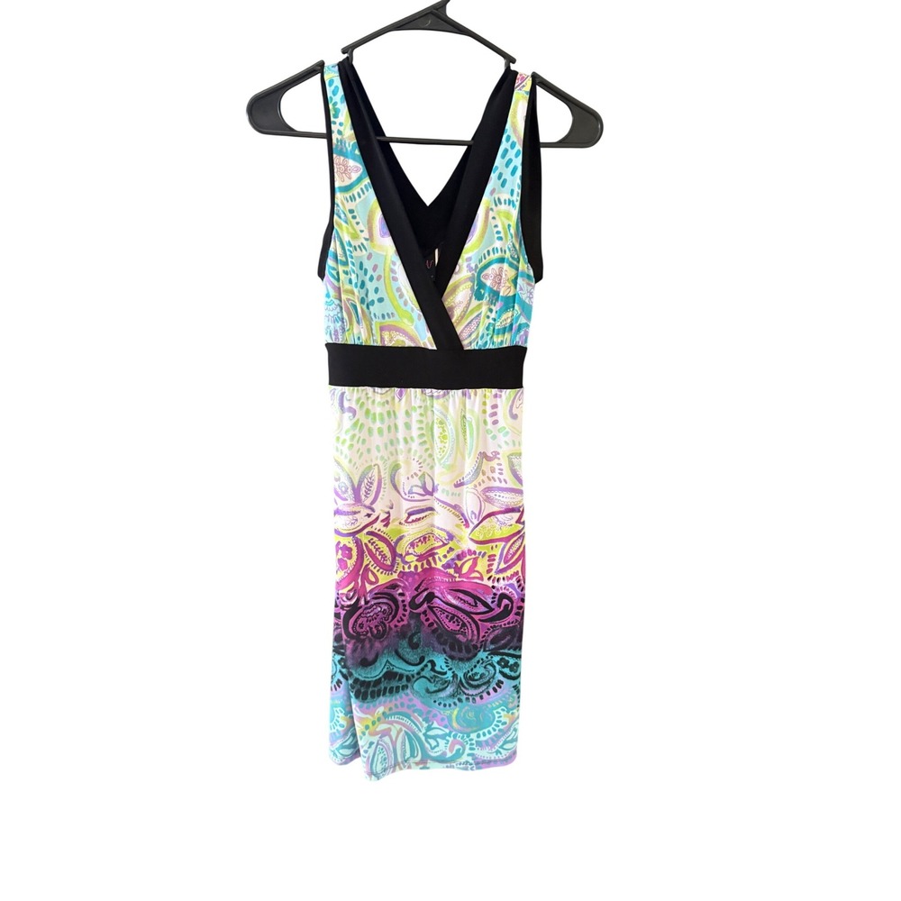 Wrapper Vintage Y2k Multicolor Paisley V-Neck Empire Waist Tie Back‎ Dress Small